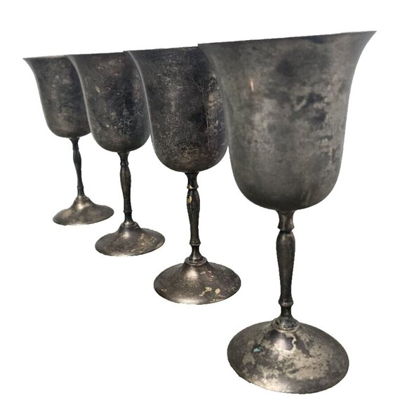 Vintage Wine Goblet Cup E.P.N.S Silver Plated Stemmed Goblet Cup *Rare Set of 4 - Picture 4 of 16